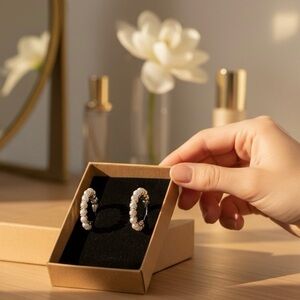 Silver Pearl Hoop Earrings